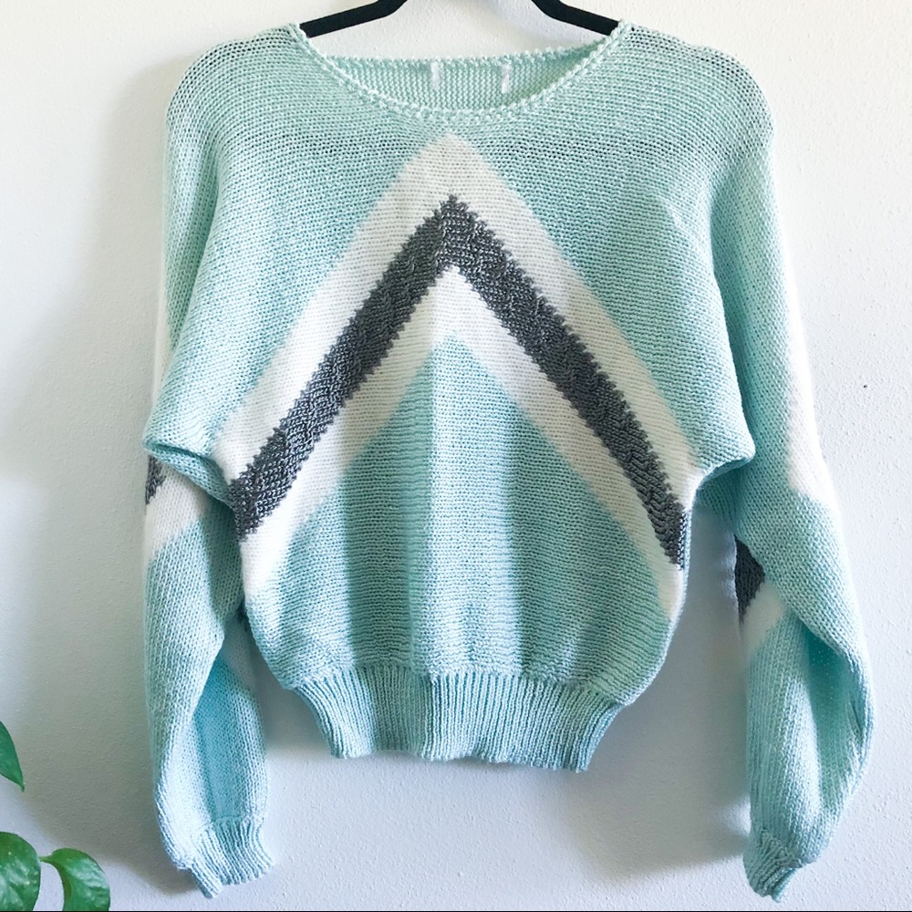 VINTAGE 80’s blue dolman mod cropped sweater
